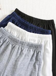 Set de 4 piezas de shorts cómodos, casuales y con estilo para niños, con decoración de insignia y cinturilla, aptos para uso diario, escuela, viajes y deportes en primavera y verano