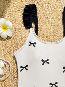 Costume da bagno intero per ragazze con stampa farfalla carina, con coprispalle estivo, per vacanze al mare/stampa casuale estate