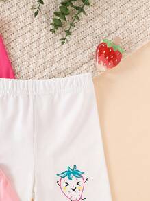 Baby Girls Can Wear Simple, Casual, Cute, Fun, And Lively Fruit Printed Shorts In Spring And Summer. Three Pieces Set - Multicolor - View 4