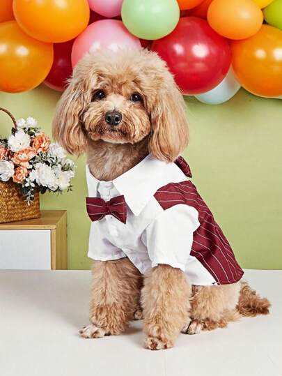 1pc Pet Deep Red Suit Tuxedo For Small Dogs, Button-Down Closure And Neck Tie Design, Suitable For Both Daily And Formal Occasions