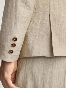 Ontre 2025 Summer Men Solid Lapel Neck Single-Breasted Casual Blazer, Versatile, Breathable, Soft, Urban Chic, Linen, Lightweight Linen Blazer - Apricot - View 6