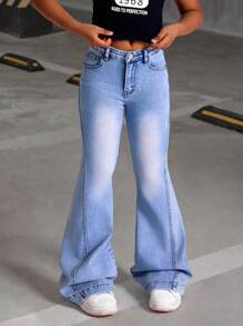 Girls' Light Blue Washed Loose Straight Leg Casual Jeans Tween Girl Clothes 14y Tween Girls Set Tween Girl Summer Clothes Tween Tween Girls Activewear Tween Summer Clothes Girls - Light Wash - View 4