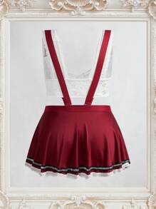 طقم ملابس داخلية تنكرية من الدانتيل للمقاسات الكبيرة - تنورة قصيرة وصدرية - متعدد الألوان - مشاهدة 2