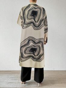 SHEIN Clasi Bộ quần áo dài tay thường ngày cho nữ (Áo in họa tiết, quần trơn màu), Mùa thu - Màu Khaki - Xem 2