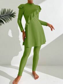 Swim Mulvari 2pcs/Set Cami Crop Top & Bikini Bottom, Wireless - Olive Green - View 3