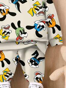 SHEIN Leap Crew Baby Boy Casual Minimalist Cartoon Rabbit Pattern Loose Soft Knit Hoodie Sweatsuit, Suitable For Autumn/Winter - Multicolor - View 5