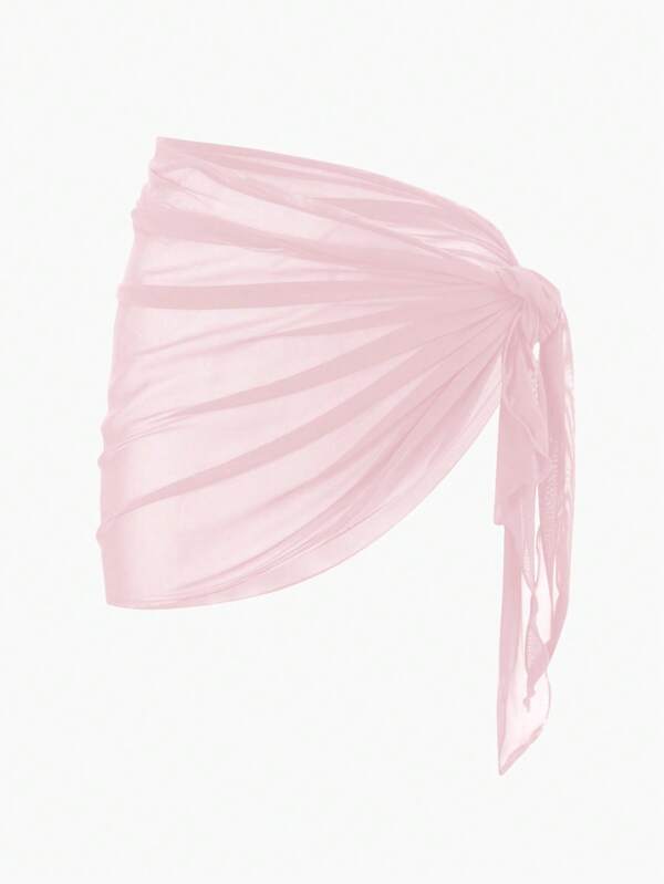 Swim Basics Women's Solid Color Mesh See-Through Sheer Cover Up, Fashionable For Summer
