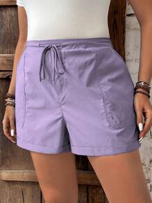 Calvaya Pantalones cortos de unicolor de talla grande, apropiados para el verano - Morado - Ver 3