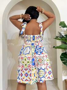 Slaydiva 大码女式花卉印花无袖休闲连衣裙 - 彩色 - 查看 2