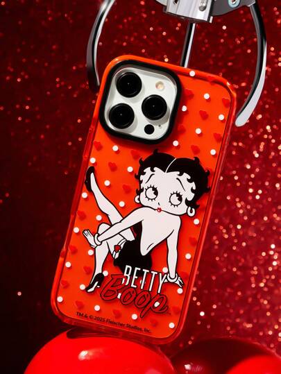 Betty Boop x SHEIN Cartoon Pattern Polka Dot Red Phone Case, , Compatible With IPhone,Gift Ideas,Party,Holiday,Valentine's Day