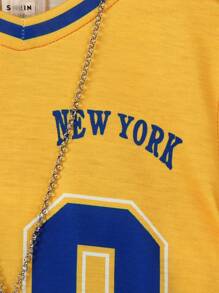 SHEIN Young Boy Numeric Print Regular Fit Short Sleeve Top, Spring/Summer - Yellow - View 6