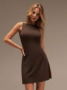 SHEIN Forever 21 春夏女性浪漫/舞会/正式/生日/ 90 年代连衣裙/商务休闲女士/优雅/西方连衣裙/外出/时尚/休闲/千禧连衣裙/俱乐部/办公室/鸡尾酒会/复古/紧身连衣裙/狂欢节/趣味/优雅/老钱/街头服饰/度假服饰/乡村音乐会服饰/工装裤/朴素/春假/单身女郎装/音乐会/坏人/基本款/毕业/无袖棕色 A 字迷你连衣裙