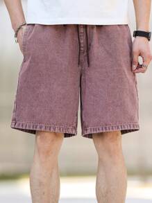 Manfinity Hypemode Shorts vaqueros de hombre con cintura ajustable con cordón - Burdeos - Ver 5