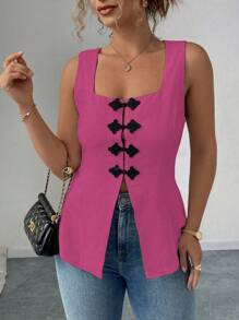 Elenzga Damen Kleid mit quadratischem Ausschnitt, ärmellos mit Schlitz-Saum, eleganter, legerer und modischer Grundartikel