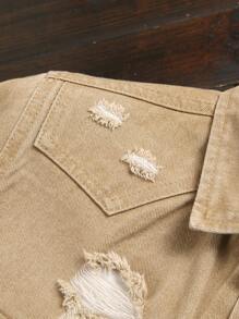 Manfinity Homme Men's Casual Distressed Washed Denim Shirt Men's Casual Shirts - Khaki - View 7