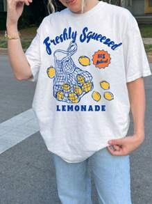 Flirla 夏季女士水果印花圆领短袖休闲宽松T恤 - 白色 - 查看 3