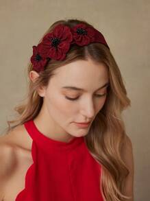 MOTF PREMIUM DIADEMA DECORATIVA FLORAL VERSÁTIL, DIADEMA PARA EL CABELLO - Burdeos - Ver 7