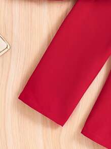 年轻女孩优雅绅士翻领无袖背心和裤子两件套，春夏 - 紅色 - 查看 5