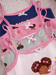 8pcs/Set Girls' Simple Fashion Cartoon Printed Cami Tops And Briefs Undergarment Set