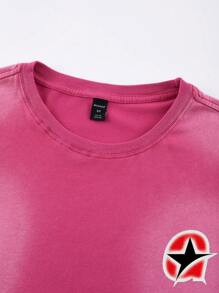 ROMWE MEN Street Life Men's Loose Short Style Washed Zebra Print T-Shirt - Hot Pink - View 3