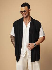 EASEVO Plus Size Men's Black Casual Knitted Vest, For Fall Winter - Black - View 4