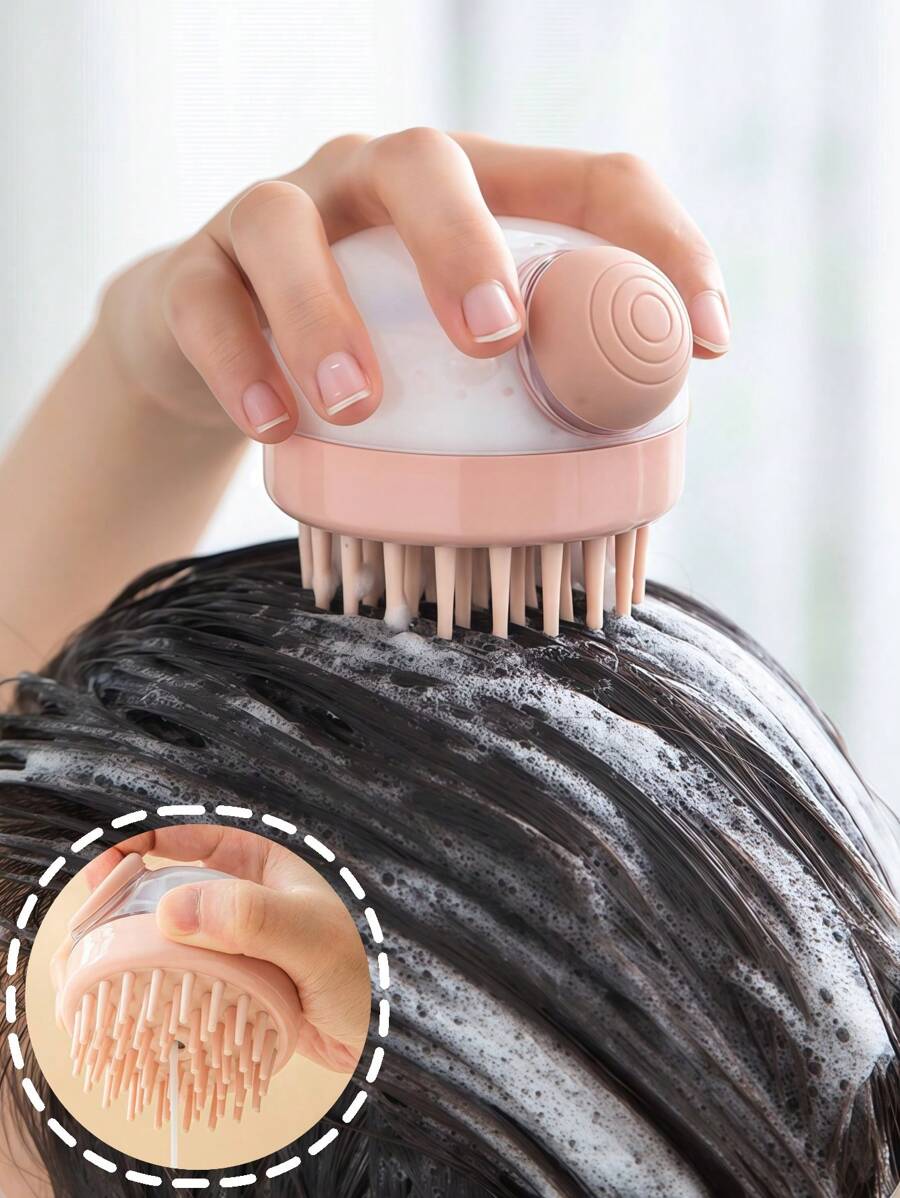 1PC TPR Shampoo Massage Brush Accessories, Modern Portable Multifunction Scalp Massager For Bathroom Home Bathroom Decor Summer - Pink - View 1