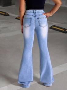 Girls' Light Blue Washed Loose Straight Leg Casual Jeans Tween Girl Clothes 14y Tween Girls Set Tween Girl Summer Clothes Tween Tween Girls Activewear Tween Summer Clothes Girls - Light Wash - View 2