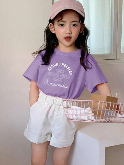 Dazy Kids 年轻女孩简约圆领短袖 T 恤，时尚夏装