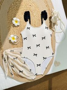 Costume da bagno intero per ragazze con stampa farfalla carina, con coprispalle estivo, per vacanze al mare/stampa casuale estate