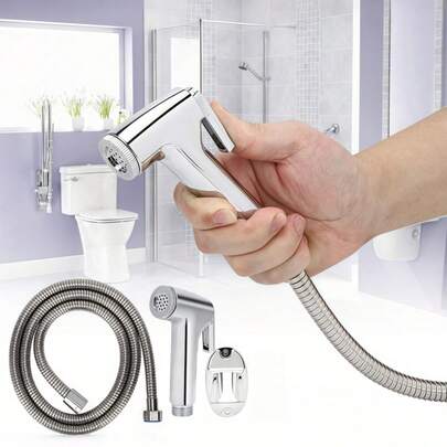 1PC Toilet Tap Bidet Spray Head, Bathroom Cleaning Shower, Handheld Diaper Spray, Pet Bathing Sprayer, With Hose & Holder Home Bathroom Decor Summer Bathroom Accessories