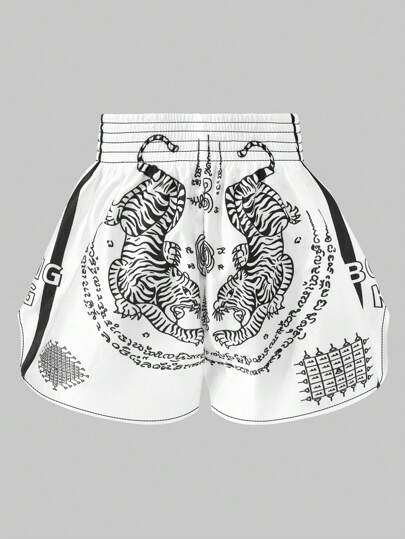 Men's Anime Dragon Animal Print Elastic Waist Patch Boxers, For Back To School