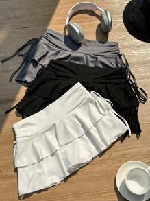 SHEIN EZwear Bộ 3 váy thể thao chữ A cạp chun tối giản, thường ngày dành cho nữ, váy dạ hội, váy dạo phố, váy câu lạc bộ gợi cảm dành cho nữ, thích hợp để đi chơi - Nhiều màu - Xem 2