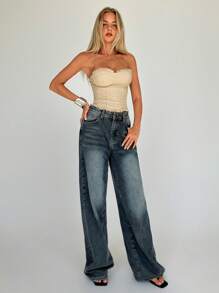 Aloruh 女士性感鱼骨毛边裹身露背吊带背心（酒红色） - 卡其色 - 查看 6