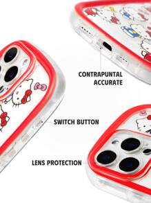 HELLO KITTY AND FRIENDS | SHEIN Cute Cat Printed Mobile Phone Case, Transparent Bow Print - Transparent Red Border Color Mobile Phone Case Compatible With Iphone - Multicolor - View 3