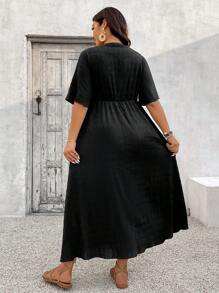 SHEIN VCAY Robe de vacances décontractée à encolure V avec bretelles, manches courtes, style patchwork pour femmes grande taille