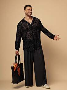 EASEVO Chemise longue ample en tissu noir avec flocage en grandes tailles pour hommes, style décontracté - Noir - Voir 5