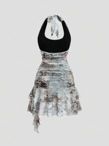 Chiquease Women's Summer Fashion Ruffled Backless Halter Mini Dress - Multicolor - View 2