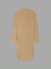 SHEIN LUNE Plissierte lange Knopfleisten-Bluse mit Schulterausschnitt für Damen