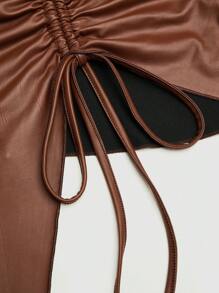 Flirla 2pcs Crop Top And Drawstring Mini Skirt Set - Brown - View 8