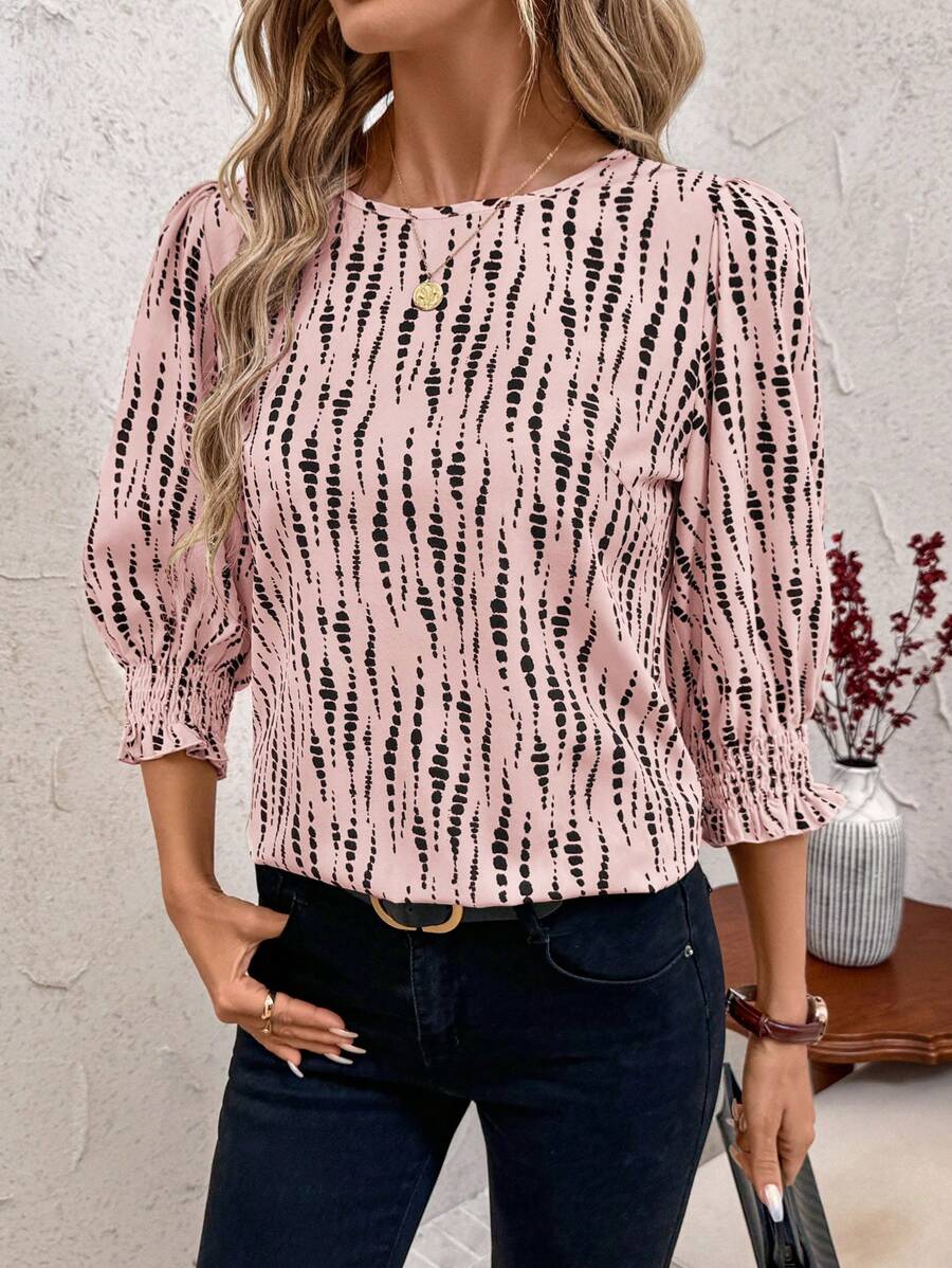 SHEIN Clasi Damen Rundhals Halbarm Lässiges Loses Hemd