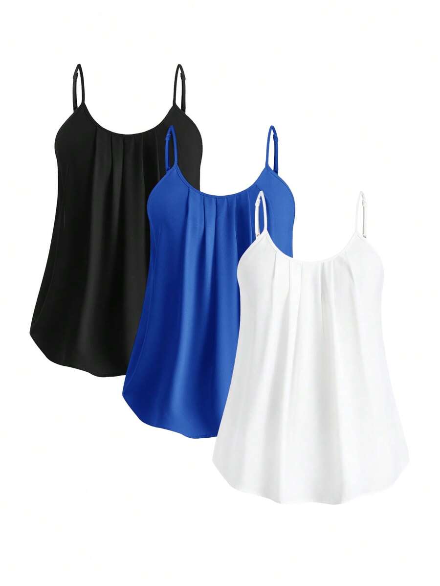 SHEIN Clasi Paquete múltiple de tops de camisole elegantes para mujer de talla grande en colores blanco, negro y rojo con bloques de color