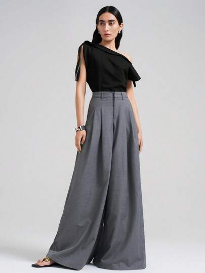 Ontre Women's Summer Black Zipper Decor Elegant Sleeveless Bodysuit