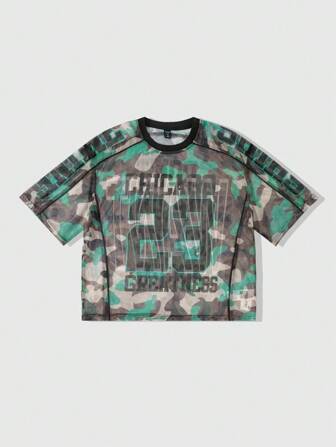 Prep T-shirt ample en maille à imprimé camouflage pour hommes