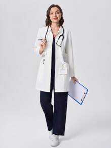 Scrubzie Camice da laboratorio/da medico anti-grinze con cintura in vita e molteplici tasche