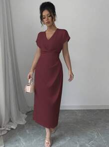 Rafferiza 高端精致法式风情高端魅力美丽优雅女神连衣裙 - 酒紅色 - 查看 4
