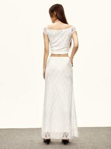 Rina Fox Women's Lace Raglan Sleeve Cropped Top And Bodycon Skirt 2pcs Set - White - View 6