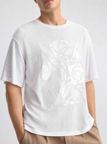 Ontre قميص تي شيرت قصير الأكمام بتصميم علامة مائية صلبة للرجال، كاجوال وعملي للصيف 2025 ، تصميم كاجوال للشباب مناسب للمناسبات الرسمية والحفلات الموسيقية والإجازات والارتداء اليومي - أبيض - مشاهدة 4