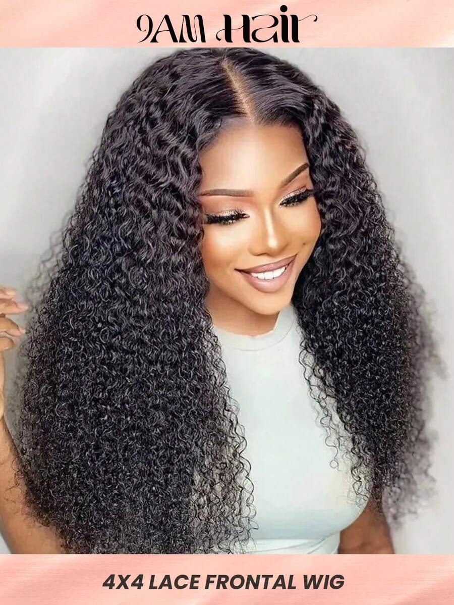 杰瑞卷曲蕾丝闭合假发 深卷曲闭合假发 女士卷曲人发假发 水卷曲 4x4 蕾丝前假发 人发