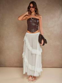 COSMINA Buckle Detail Bandana Hem PU Leather Tube Top - Bronze - View 4