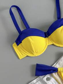 Swim Basics Minimalist Strap Swim Top & Triangle Swim Bottoms, Stylish Swimsuit Set For Summer - Multicolor - View 5